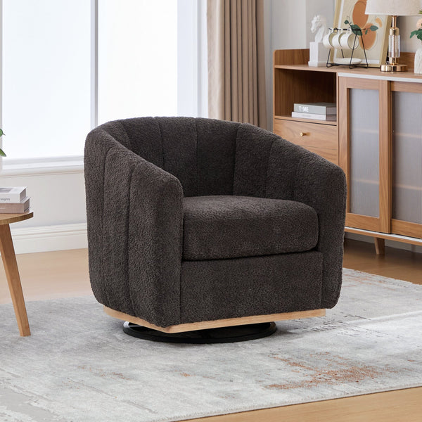English Elm 31.89 Inch Chenille Tufted Swivel Barrel Armchair Pumpkin Sculpted Design for Living Rooms Charcoal W3098P397228