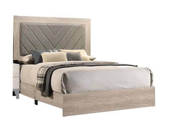 English Elm Contemporary Cream Queen Bed Frame With V-Design Headboard - Stylish Rubberwood Bedroom Furniture B011P236815