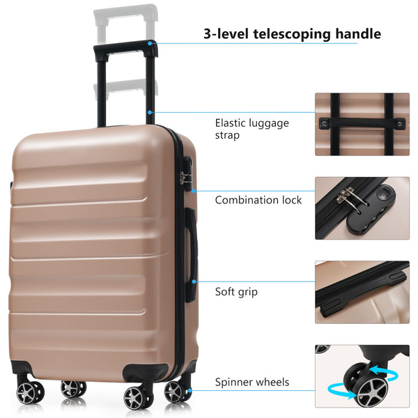 English Elm Hardshell Abs Four Piece Luggage Set with Spinner Wheels Tsa Lock Packing Cubes Champagne N730P262653E