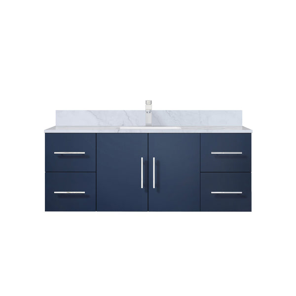 English Elm Navy 48" Bath Vanity with Carrara Marble Top, Soft-Close Drawers, Chrome Faucet, Ample Storage B2731P258648