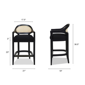 English Elm Jennifer Taylor Home - Americana Mid-Century Modern Cane Back Counter Stool - Elegant Jet Black Woven Design For Dining Spaces B2719P238382
