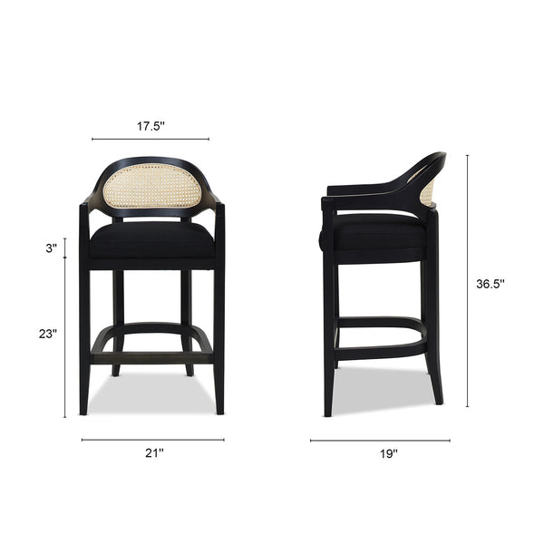 English Elm Jennifer Taylor Home - Americana Mid-Century Modern Cane Back Counter Stool - Elegant Jet Black Woven Design For Dining Spaces B2719P238382