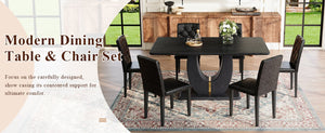 English Elm Black Wood Grain Mdf Dining Set Seats 4 with Pu Leather Arched Leg Chairs W1151S04432