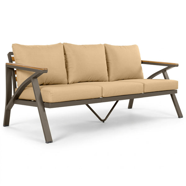 English Elm 6-piece Outdoor Conversation Set with Acacia Wood Accents and Steel Frame Patio Seating Brown N704G201256D