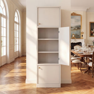 English Elm Tall Slim Freestanding Pantry Cabinet with Adjustable Shelves and Drawer for Small Spaces White B2764P483843