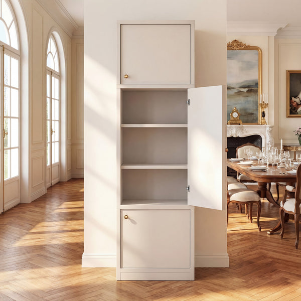 English Elm Tall Slim Freestanding Pantry Cabinet with Adjustable Shelves and Drawer for Small Spaces White B2764P483843