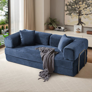 English Elm Compression Foldable Floor Sofa Bed Corduroy Futon with Foam Support for Small Spaces Blue W3716P379187