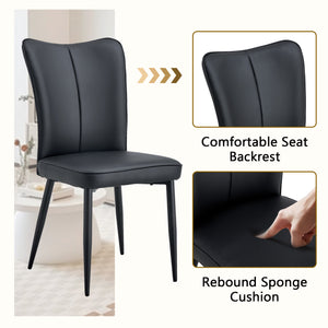 English Elm Table and Chair Set Rectangular Tempered Glass Top with 4 Black Pu Leather Seats W1151S04628