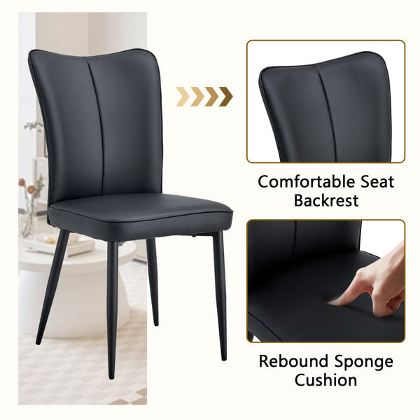 English Elm Table and Chair Set Rectangular Tempered Glass Top with 4 Black Pu Leather Seats W1151S04628