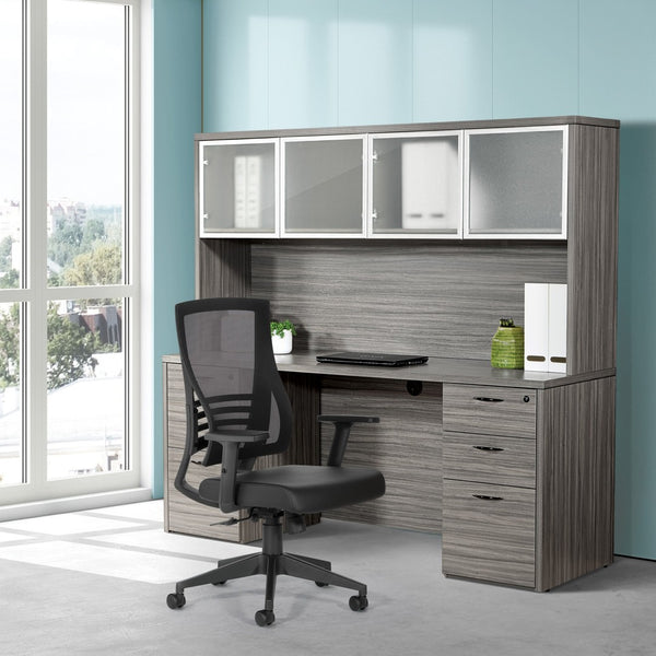OSP Home Furnishings Vertical Mesh Back Ergonomic Office Chair with Lumbar Support and Faux Leather Seat EM60930-U6