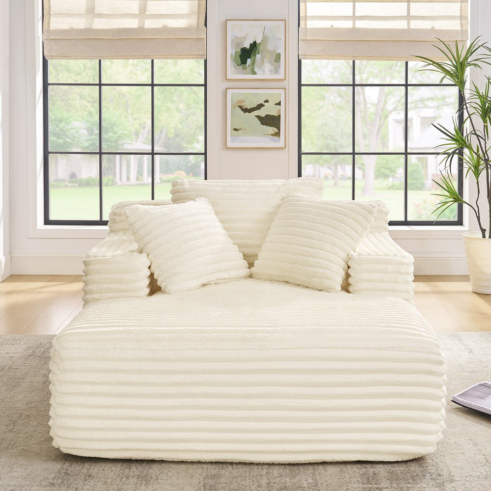 English Elm Living Compressed Chaise Foam Sofa Bed Corduroy Cloud Couch Beige - Fluffy No-Frame Deep Seat W1413P316759