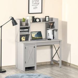 English Elm Homcom Farmhouse Computer Desk With Hutch & Storage - Rustic Home Office Solution In Light Grey W2225P217269