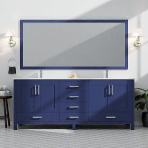 English Elm Navy Double Bath Vanity 84" W x 22" D with Cultured Marble Top, Soft-Close Drawers, Mirror Set B2731S00900