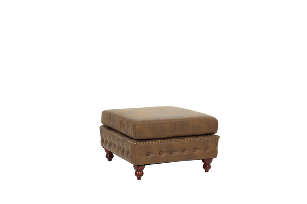 English Elm 1pc Cocktail Ottoman Breathable Leatherette Tufted Accent Bench with Handcrafted Gourd Wooden Legs, Stylish Living Room Statement piece Dark Coffee 32 L x 15 W x 36 H B011P234291