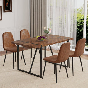 English Elm Table Retro Dining Set: Stylish Rectangular Table With Fishbone Top & 4 Cozy Tech-Fabric Chairs W1151S04073-GIGA