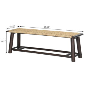 English Elm Farmhouse Solid Wood Rattan Bench – 59" Indoor & Covered Outdoor Seating, Moisture-Resistant Finish, Seats 3 Walnut N842P271335D