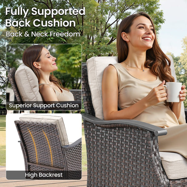 English Elm Outdoor Pe Rattan Gliding Patio Chair Set Handwoven Steel Frame with Plush Cushions Beige T3773S00019
