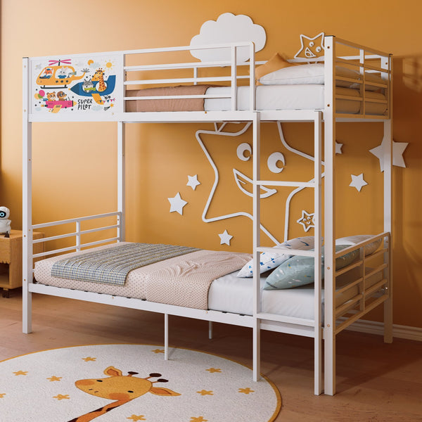 English Elm Metal Twin Over Bunk Bed with Full Guardrail Ladder and Convertible Iron Frame W3752S00023