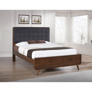 English Elm Carson Dark Walnut Queen Platform Bed With Tufted Grey Upholstery For A Cozy Mid-Century Retreat B062S00695