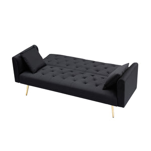 English Elm 71-inch Velvet Foldable Sofa Bed for Two, Retro American Style, Gold Legs, 600LB Capacity, Compact W1658P321766