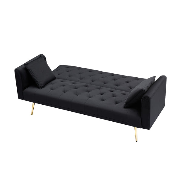 English Elm 71-inch Velvet Foldable Sofa Bed for Two, Retro American Style, Gold Legs, 600LB Capacity, Compact W1658P321766