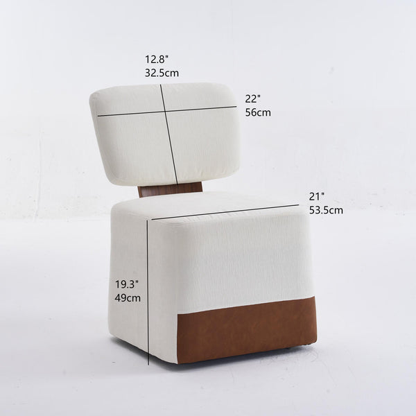 English Elm Linen Upholstered Armless Dining Chair with Smooth Casters for Easy Mobility, Versatile & Sleek Ivory W2069P324092