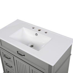 English Elm Christopher Knight Home® - 36" Bathroom Vanity with Sink - Freestanding Ceramic Top, Soft-Close Doors & Drawers, Robust Craftsmanship Grey N759P340019E