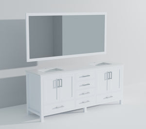 English Elm White Double Bath Vanity 84-inch W x 22-inch D with White Quartz Top, Soft-Close Drawers & Mirrors B2731S00847