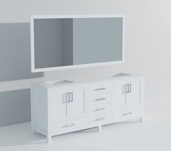 English Elm White Double Bath Vanity 84-inch W x 22-inch D with White Quartz Top, Soft-Close Drawers & Mirrors B2731S00847