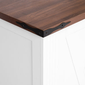 English Elm 63" Farmhouse Barn Door Storage Cabinet with Anti-Tip Safety, Quiet Drawers, Adjustable Shelf & Metal Handles White W2917P319121