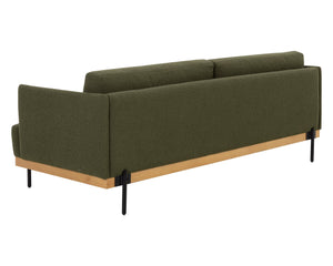 Sunpan Saul Sofa - Handcrafted Comfort with Rustic Oak Frame and Black Iron Legs for Timeless Elegance Copenhagen Olive