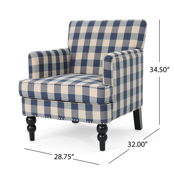 English Elm Harrison Tufted Club Chair with Turned Legs for Living Room Reading Nooks 59082.00BLUCHK
