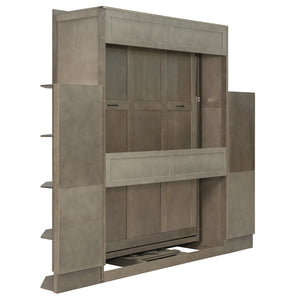 English Elm Rotating Murphy Wall Bed with Convertible Desk Dual Side Shelves Full Size Mdf Cabinet Gray LP000961AAE