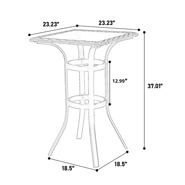 English Elm 3 Pieces Outdoor Bar Stool Set - Stylish Rattan Chairs With Glass Table For Patios, Balconies & Pools W640P256895