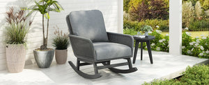 English Elm Contemporary Wicker Rocking Chair Pe Rattan Weave Wooden Frame Plush Cushions Patio Gray N767P229004G