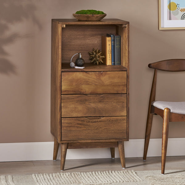 English Elm Christopher Knight Home® - CHEST Mango Wood 3-Drawer Light Oak Mid-Century Modern Nightstand with Display Cubby, 20x41" 69425.00