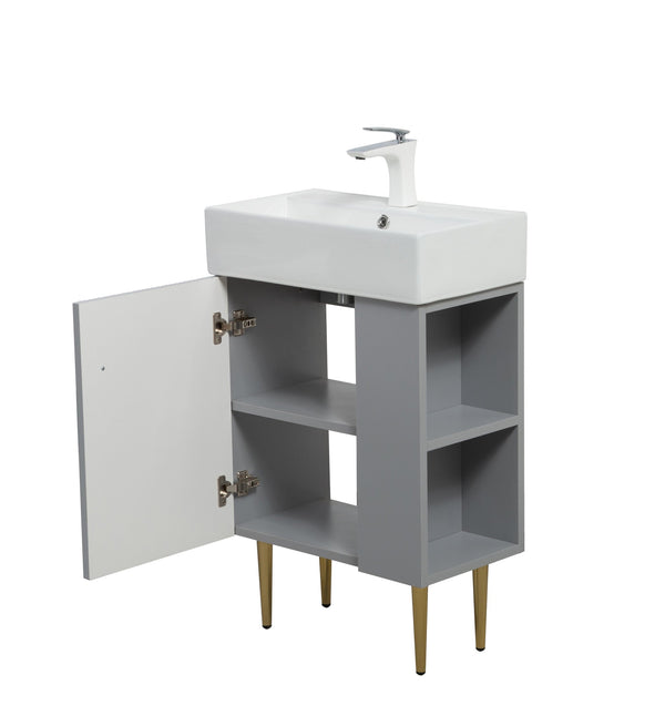 English Elm 21.6" Compact Bathroom Vanity Base Matte Grey Gold Hardware Open Side Shelf W1920P385638
