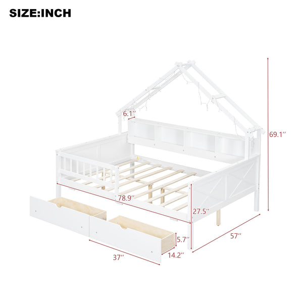 English Elm Wood Full Size Gaming Loft Bed with Integrated Desk, Shelves, LED Lighting & Hanging Clothes Rack White N7090001044K