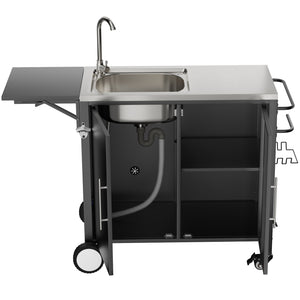 English Elm Outdoor Stainless Steel Grill Cart with Sink Foldable Top and Lockable Wheels W3190P426842