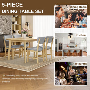 English Elm Rustic Farmhouse Five Piece Dining Set Rubberwood Legs Upholstered Chairs for Kitchen Natural N752S000089A