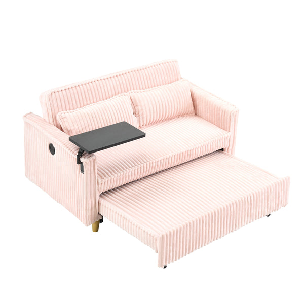 English Elm The pull-out corduroy sofa bed with convertible tabletop and USB charging ports for living room comfort Pink W1278P249022