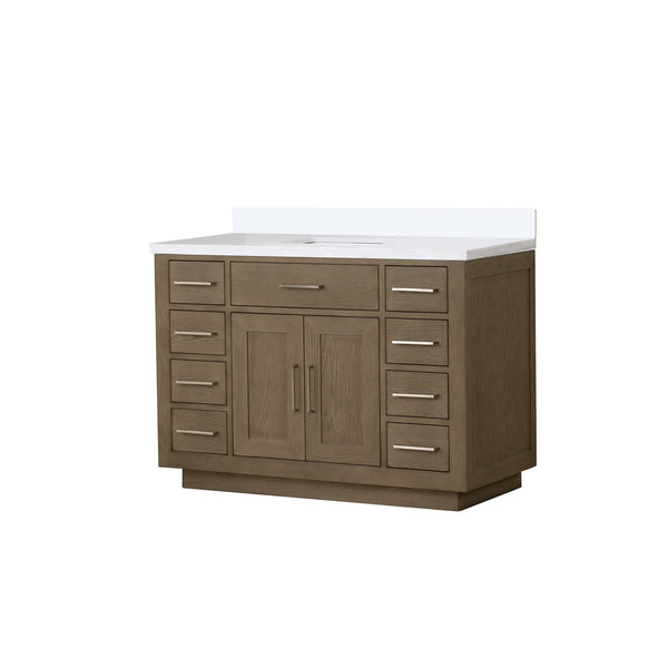 English Elm Grey Oak Single Bath Vanity 48" W With Premium White Quartz Top - Modern Design & Easy Installation B2731P257706