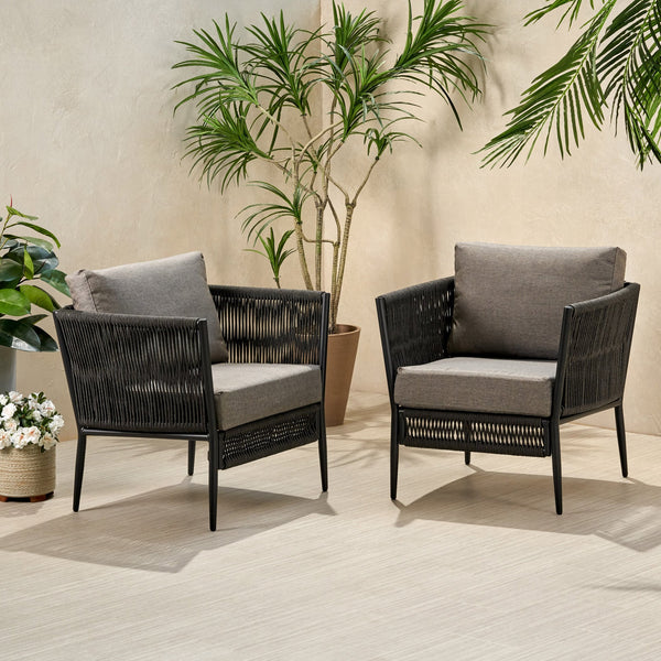 English Elm Christopher Knight Home® - HANFORD Woven Rope Club Chair in Grey — Durable Outdoor/Indoor Accent Seat with Compact 28.5x27.5x18.5" 65989.00GRY
