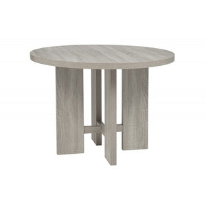 English Elm Farmhouse Round Dining Set 42 Inch Oak Table with Four Upholstered Chairs Seats B011S02196