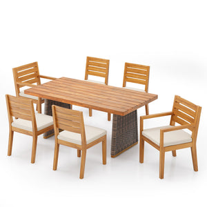 English Elm Christopher Knight Home® - Outdoor 7-Piece Acacia Wood Dining Set With Handwoven Grey Wicker & Beige Cushions For Comfort N773OD00047G