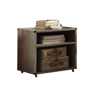 English Elm Aluminum Nightstand with Nailhead Trim, Vintage Industrial Style, Built-In Power Dock & USB Ports B016P253394