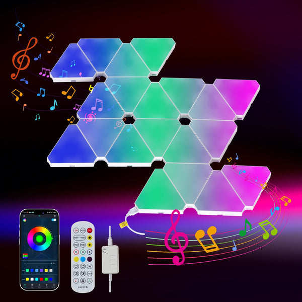 English Elm 20-pack Triangular Rgb Led Wall Panels Modular Music Sync Smart App Gaming Room Lights W2312P466897