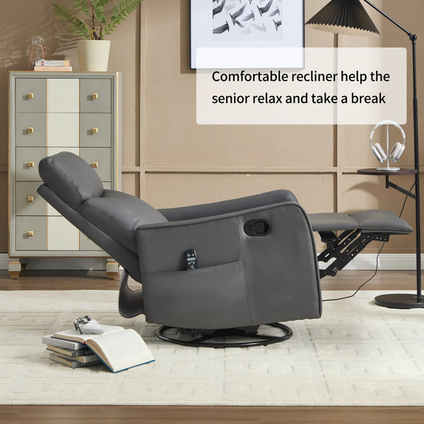English Elm Blue Fabric Swivel Rocker Recliner with Massage Heat Nodes for Living Room Comfort Grayish Green W1803P321819