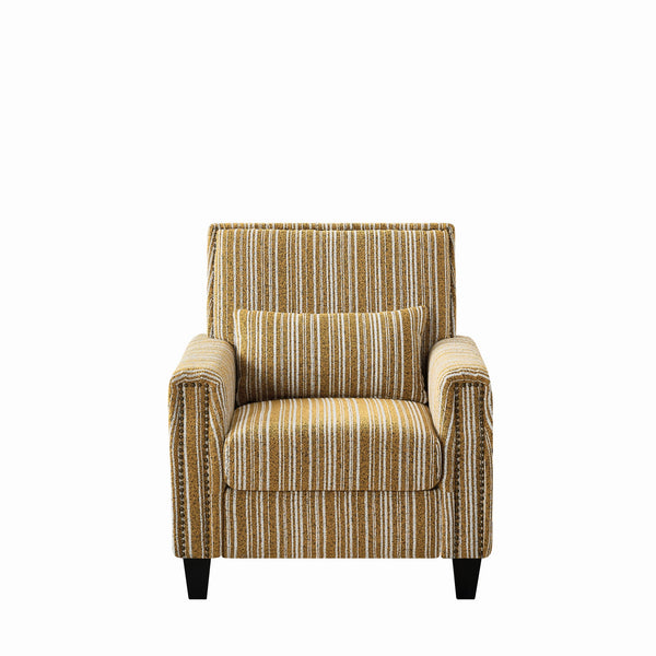 English Elm Modern Striped Upholstered Accent Chair with Arms, Nailhead Trim, Solid Wood Frame and Plush Foam Seating Yellow W3373P363921