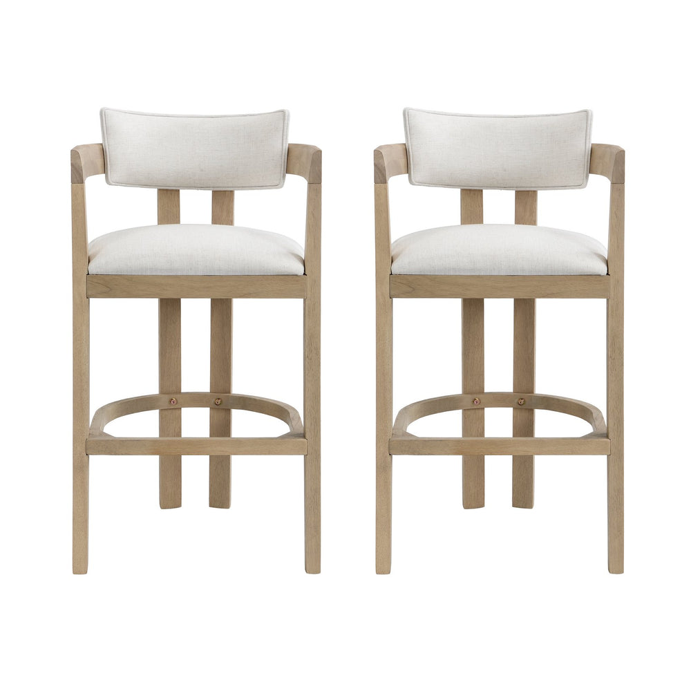 English Elm 30" Rubberwood Upholstered Barstools with Arms Mid-century Style for Kitchen Island Set of 2 Beige,Light Ash N771P361772A